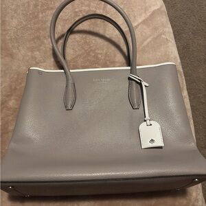 Kate Spade Taupe Leather Tote with White Trim